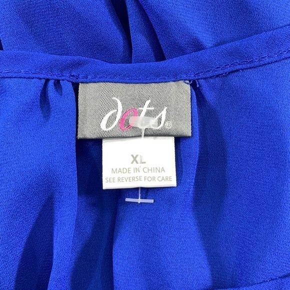 Women’s Dots Blue Draped Detailed Back Sheer Short Sleeve Blouse (XL) CA08 - Picture 3 of 7